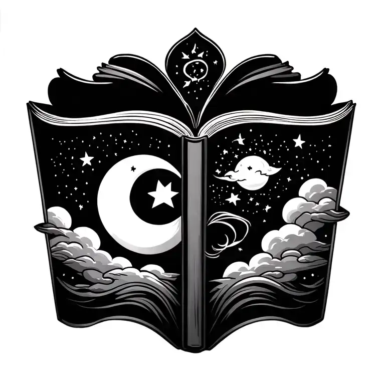 sun moon stars clouds fantasy theme book no face tattoo tattoo design idea