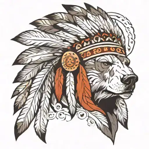 indian headdress bear tattoo design idea