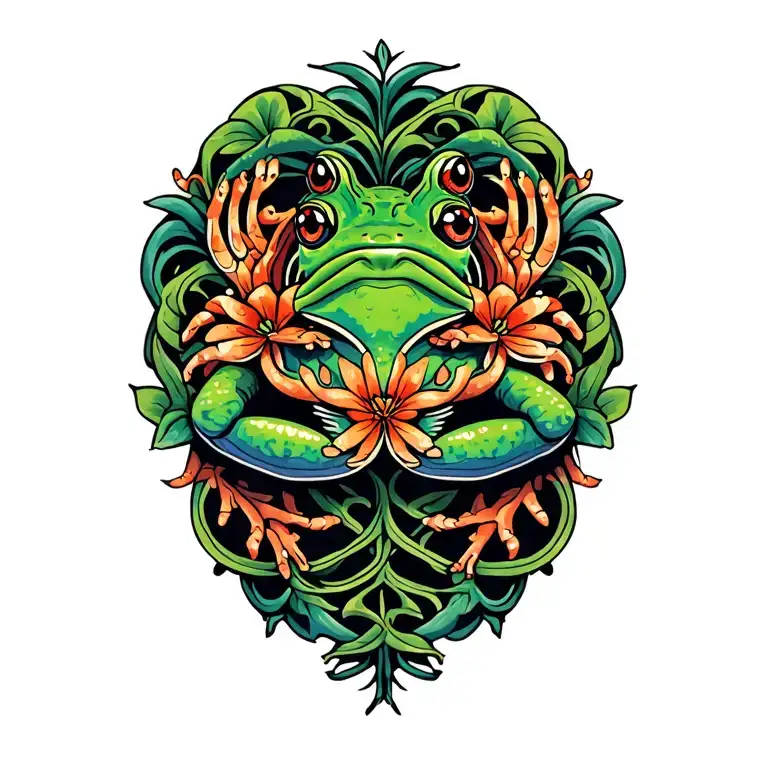 Kambo Frog, ayahuasca vines intertwining tattoo design idea