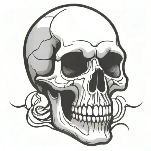 skull cartoon simple outline comic book style tattoo design idea
