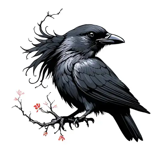 Japanese Style Crow tattoo design idea