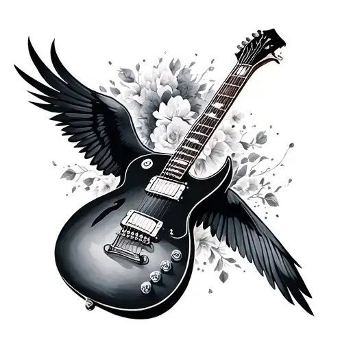 guitar, black bird, memorial tattoo tattoo design idea