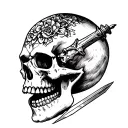 skull with dagger piercing through head and mouth  tattoo design idea