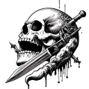 skull with dagger piercing through head and mouth  tattoo design idea