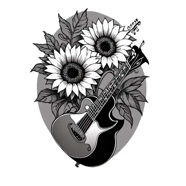 music and sunflowers tattoo design idea