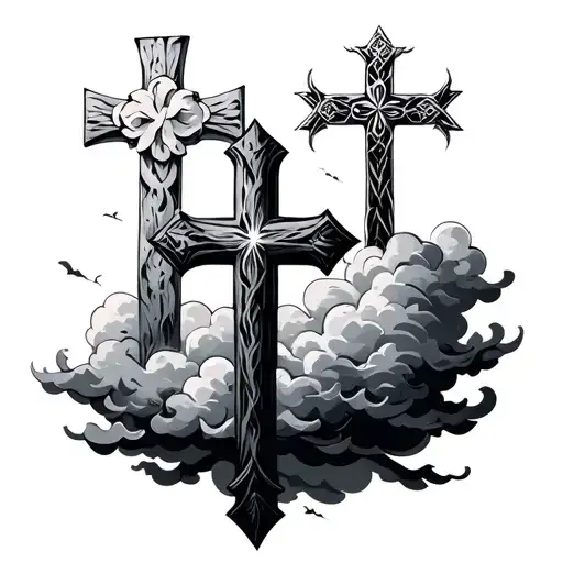 3 Crosses With Clouds tattoo design idea