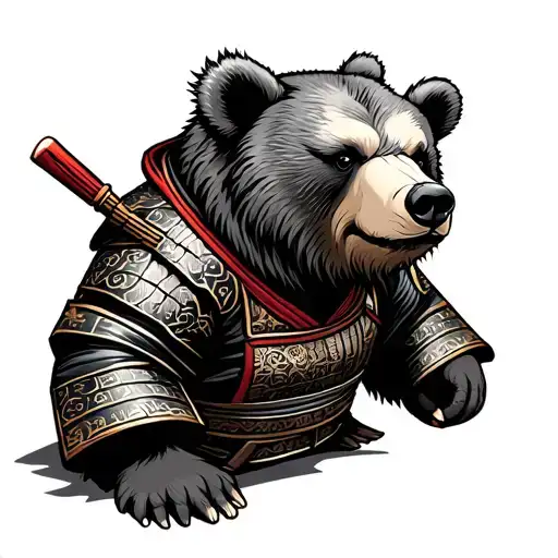 A bear dressed in Japanese Samurai Complete Body tattoo design idea
