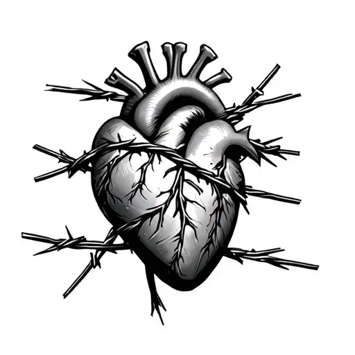 human heart with barbed wire going through it tattoo design idea