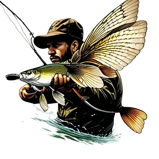 man silhouette fly fishing tattoo design idea