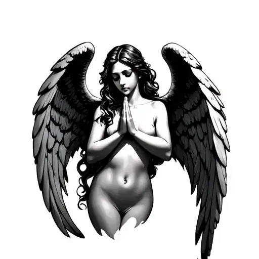 sexy angel praying tattoo design idea