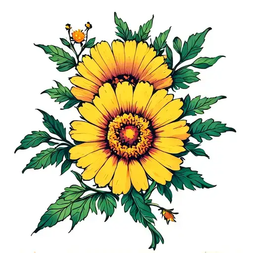 sun  marigold flower cosmos flower tattoo design idea