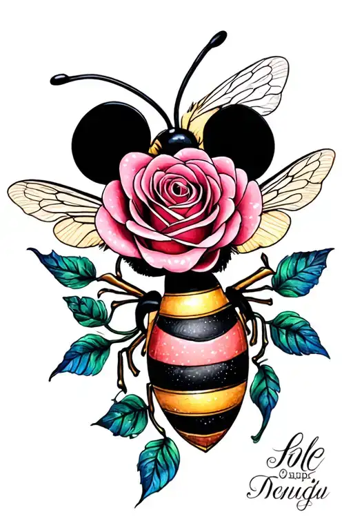 Minnie Mouse Bee Rose tattoo design idea