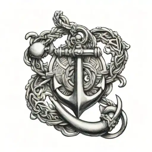 navy anchor intertwined within an oroboros tattoo design idea