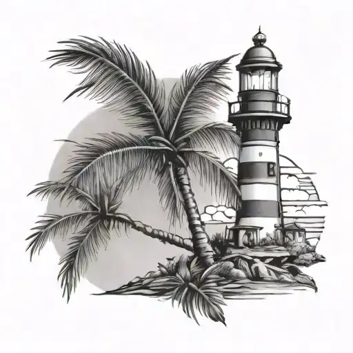 palm tree and lighthouse  tattoo design idea