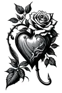 fishing hook heart with rose tattoo design idea