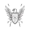 roman shield (scutum) design with eagle wings and lightning bolts that are also electronic circuit board lines tattoo design idea