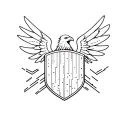roman shield (scutum) design with eagle wings and lightning bolts that are also electronic circuit board lines tattoo design idea