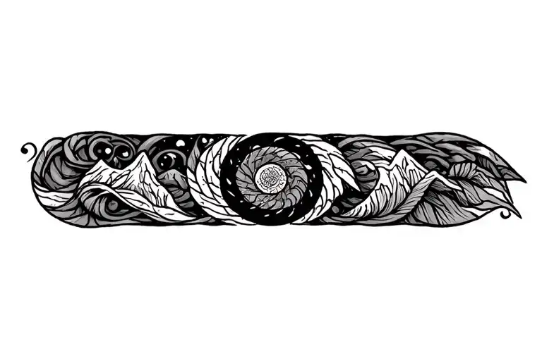 Pachamama spiral with mountain outline drawing tattoo tattoo design idea
