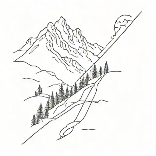 Abstract ski mountain landscape tattoo design idea