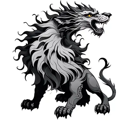 dragon lion sun rising tattoo design idea