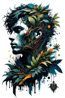 An abstract design symbolizing your diverse interests and hobbies, incorporating elements of ecology, programming, and project management tattoo design idea