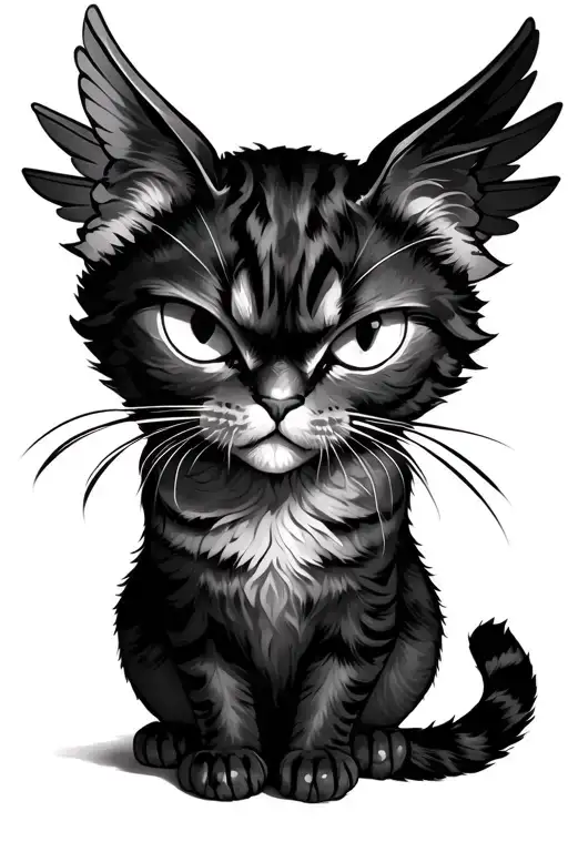 evil cat with wings with shadow  tattoo design idea