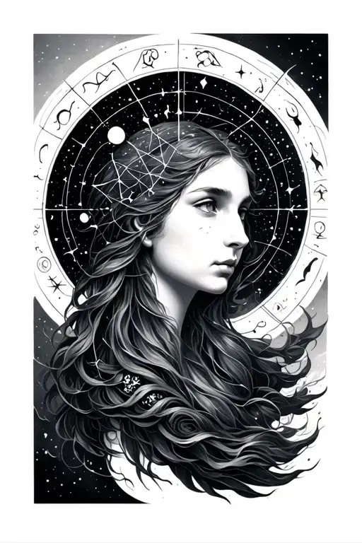 Zodiac sign Virgo constellation intertwined within Aries constellation  tattoo design idea