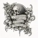 "your world's not falling apart, it's failing into place" with quote and image tattoo design idea