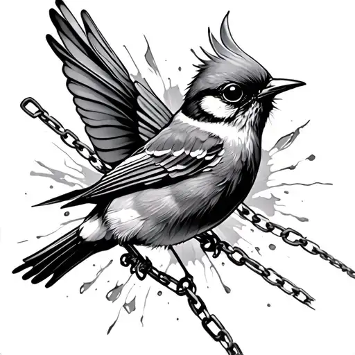 three link chain with a songbird breaking free tattoo design idea