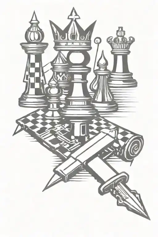 mafia knife with kings chess piece tattoo design idea