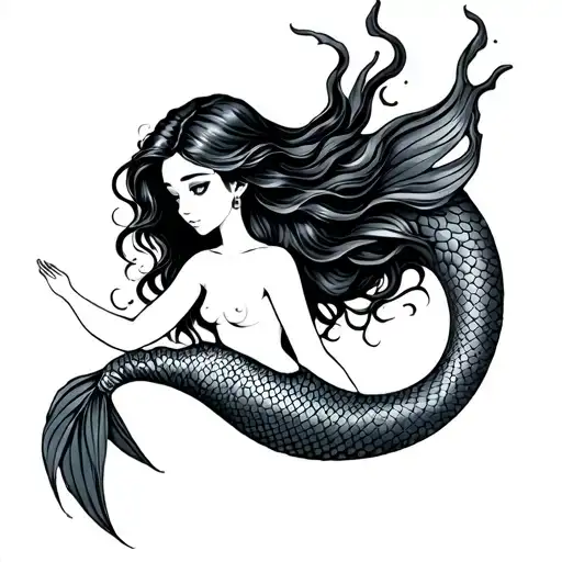 Topless Mermaid tattoo design idea