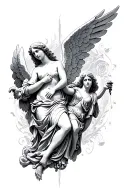 angels and statues tattoo design idea