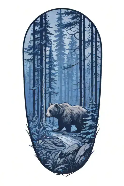 forest with bear walking tattoo design idea
