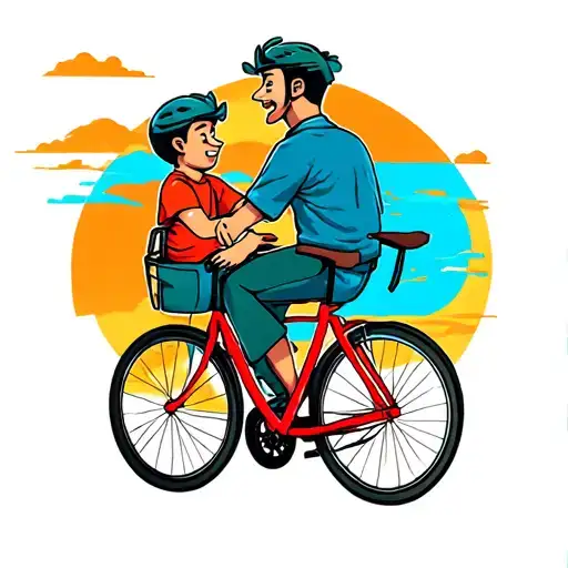 dad and son riding bicycle tattoo design idea