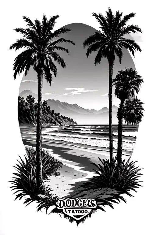 dodgers, California, beach landscape tattoo design idea