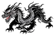 single head traditional Japanese dragon without wings black and grey full length design tattoo design idea