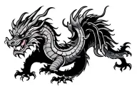 single head traditional Japanese dragon without wings black and grey full length design tattoo design idea