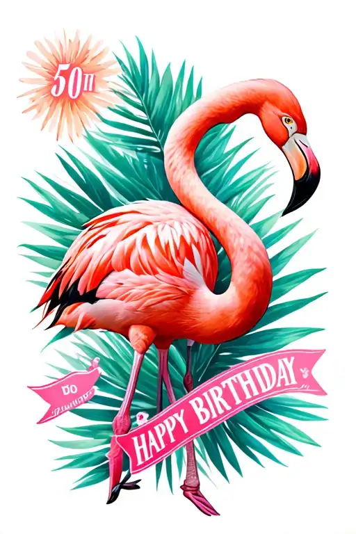 flamingo with colors 50th birthday tattoo design idea