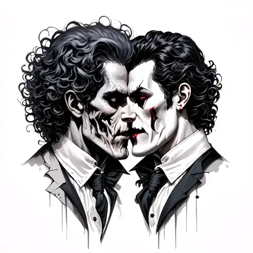 Jekyll and Hyde facing each other tattoo design idea