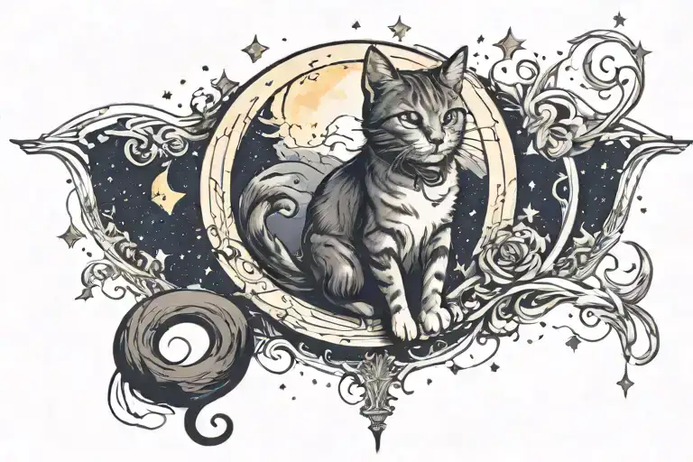  **Cat in the Moon**: A cat sitting on the moon or among the stars, creating an atmosphere of magic and mystery. sketch tattoo design idea