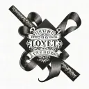 cross that has ribbon saying never forget loyalty with the CEO's looks like it's attached to the ground  tattoo design idea