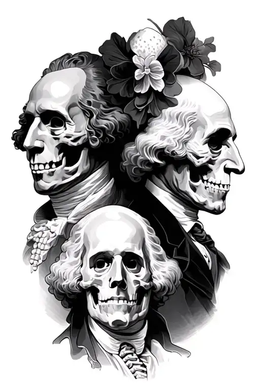 george washington, thomas jefferson, john adams and james madison skeleton  tattoo design idea