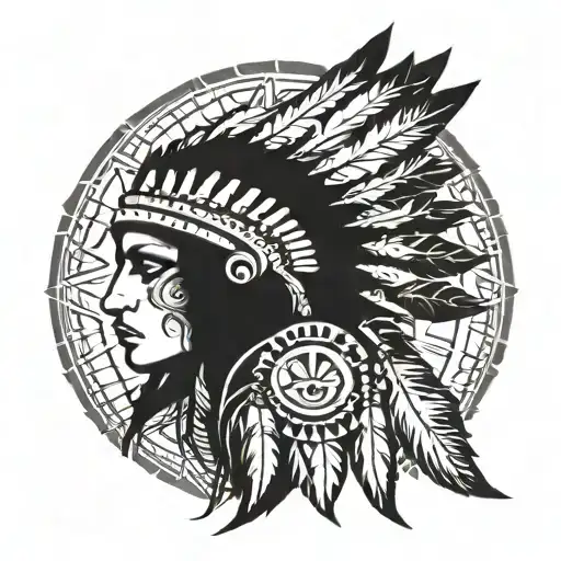 native american headress no face with african tribal sunrise integrated tattoo design idea