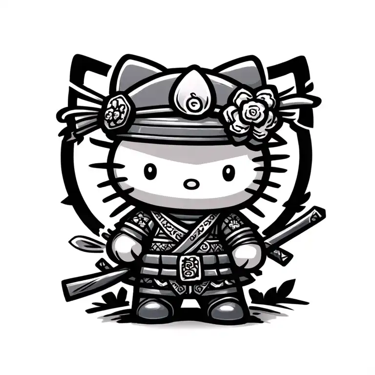 hello kitty samurai warrior wielding tattoo design idea