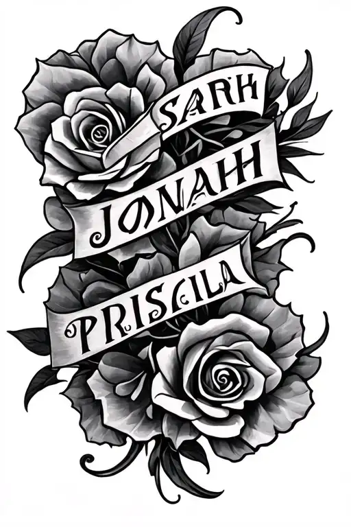 intertwined names Jonah, Sarah, and Priscila tattoo design idea