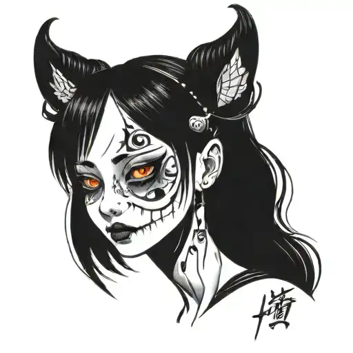 Black And White Anime Girl Character horror gothic Junji Ito Style  tattoo design idea