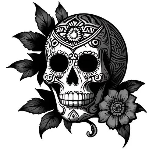 Mexican sugar Skull Aztec tattoo design idea