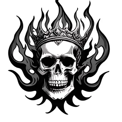 skull king fire flames tattoo design idea