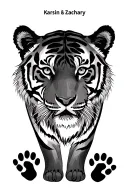 flowers, mama tiger and cubs for kids names Karsin and Zachary with foot prints tattoo design idea