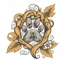 A paw print with the words “a mark on my heart forever” written under it in cursive  tattoo design idea